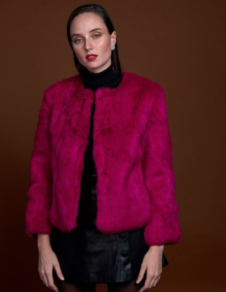 Veste en fourrure de lapin à col rond