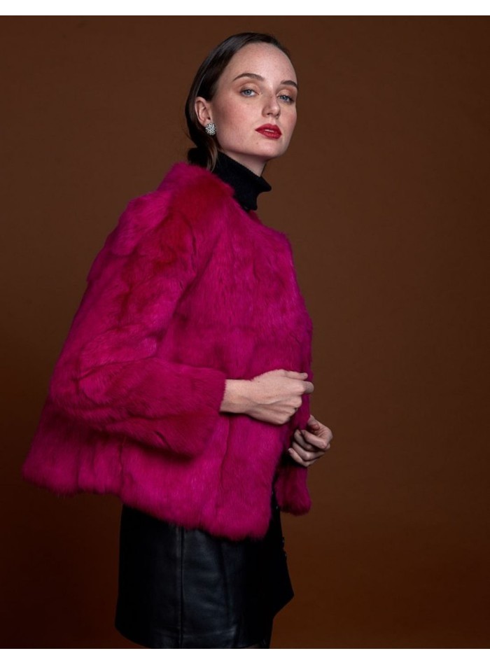 Rabbit fur jacket with round collar