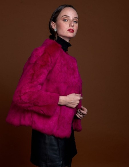 Rabbit fur jacket with round collar