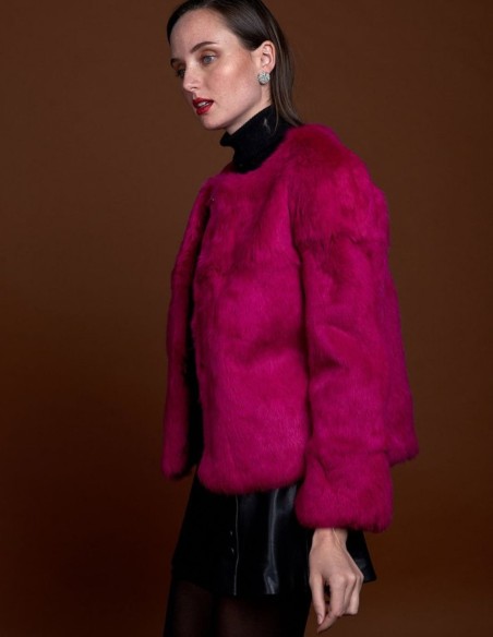 Veste en fourrure de lapin à col rond