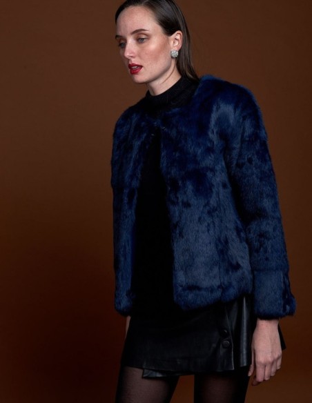 Rabbit fur jacket with round collar