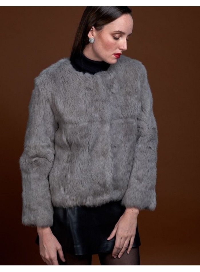 Rabbit fur jacket with round collar