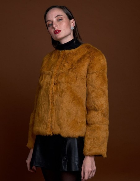 Rabbit fur jacket with round collar