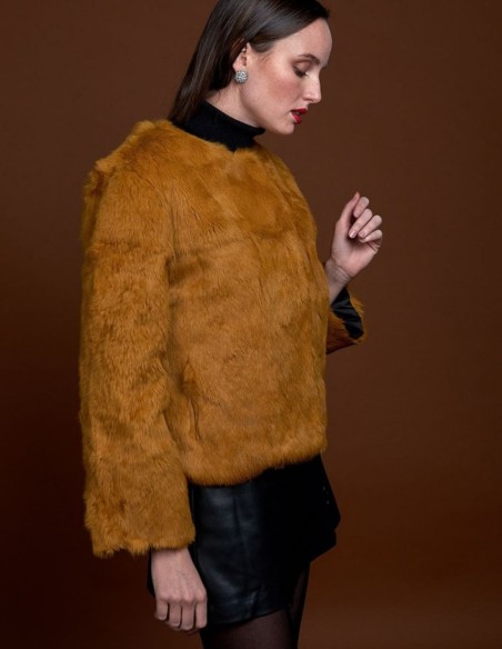 Rabbit fur jacket with round collar
