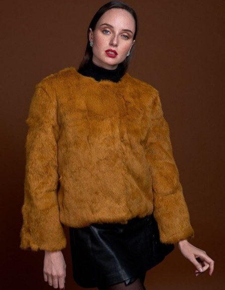 Rabbit fur jacket with round collar