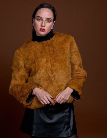Rabbit fur jacket with round collar