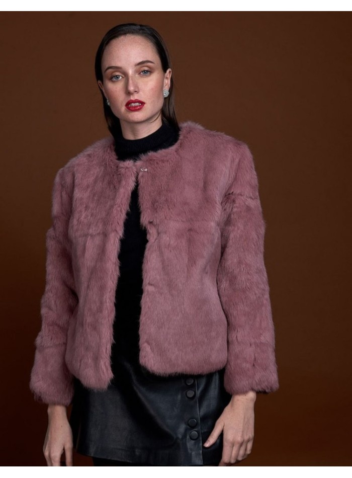 Rabbit fur jacket with round collar