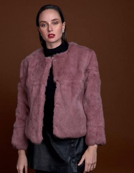 Veste en fourrure de lapin à col rond