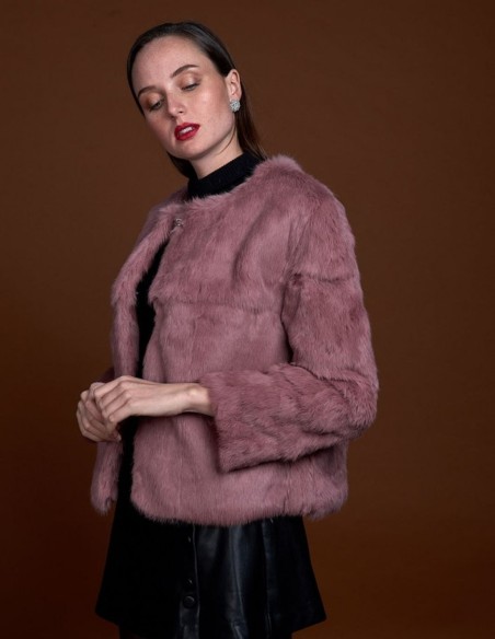 Rabbit fur jacket with round collar