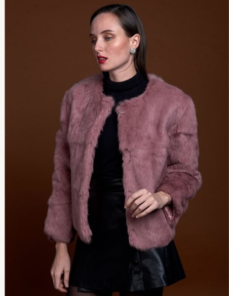 Rabbit fur jacket with round collar