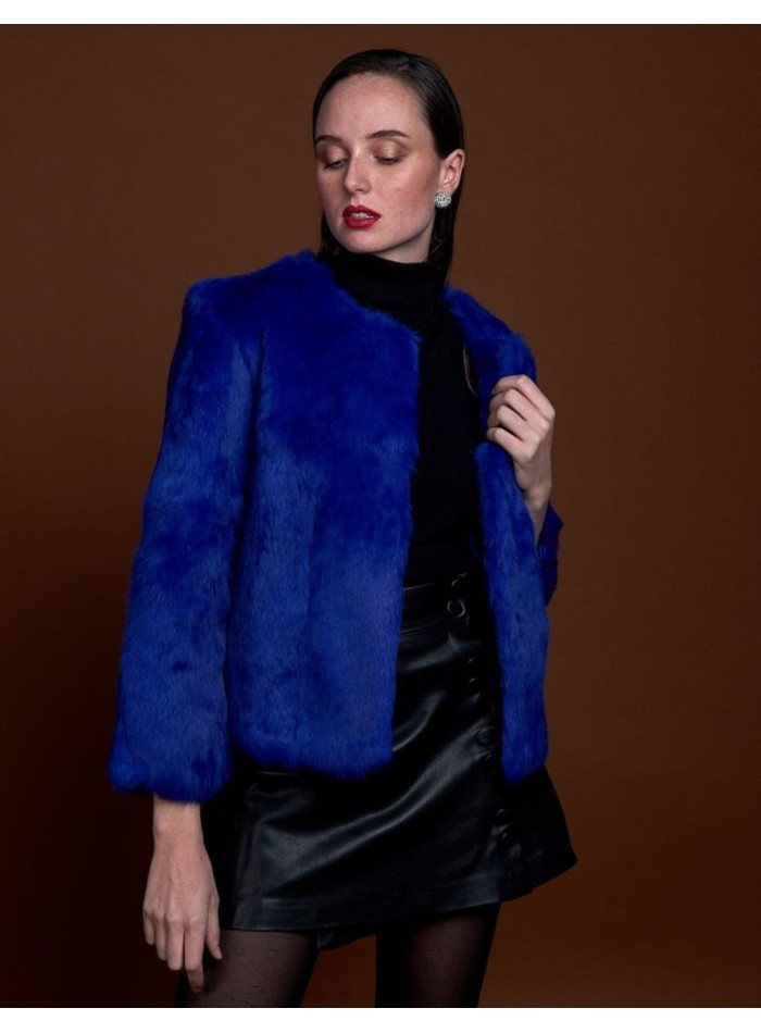 Rabbit fur jacket with round collar