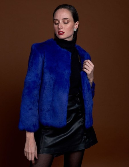 Rabbit fur jacket with round collar