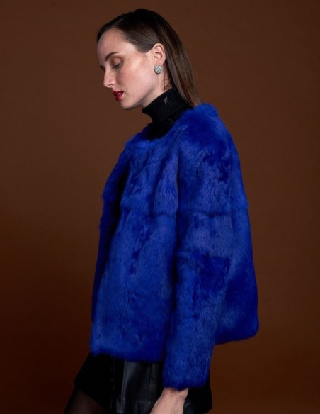 Rabbit fur jacket with round collar