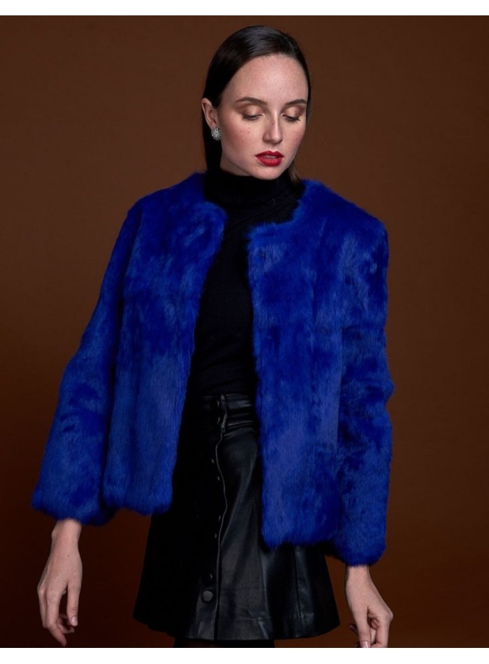 Rabbit fur jacket with round collar