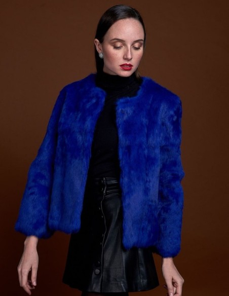 Rabbit fur jacket with round collar