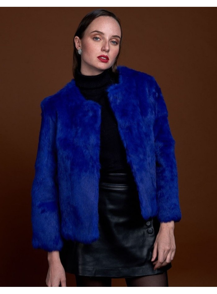 Rabbit fur jacket with round collar