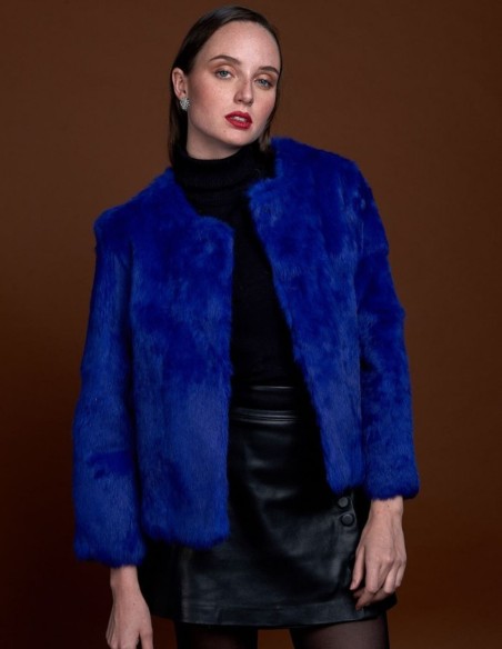 Rabbit fur jacket with round collar