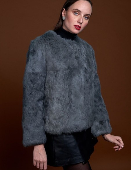Rabbit fur jacket with round collar