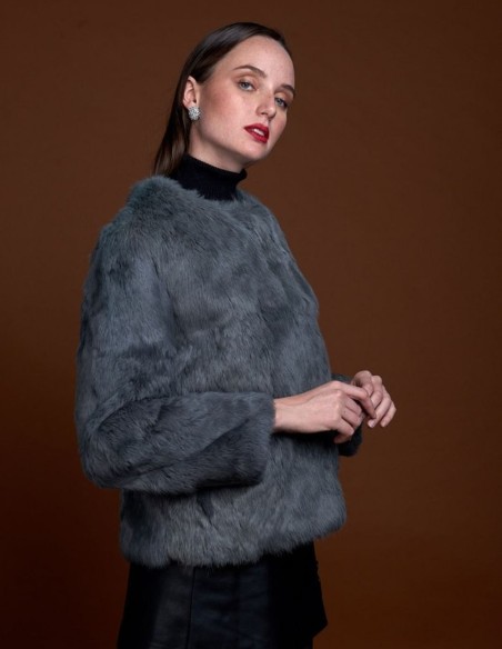 Rabbit fur jacket with round collar