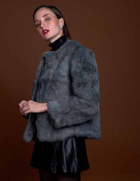 Rabbit fur jacket with round collar