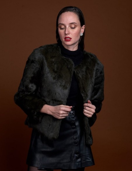 Rabbit fur jacket with round collar