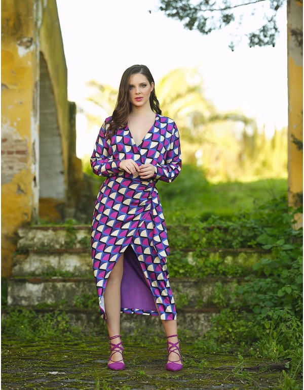 Cross-over printed cocktail dress