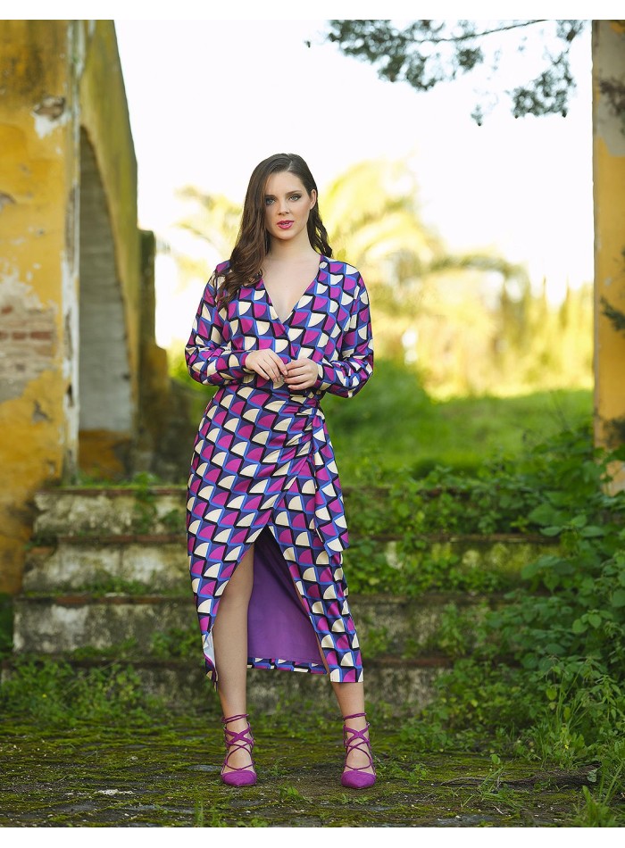 Vestido de cóctel cruzado estampado de invitada
