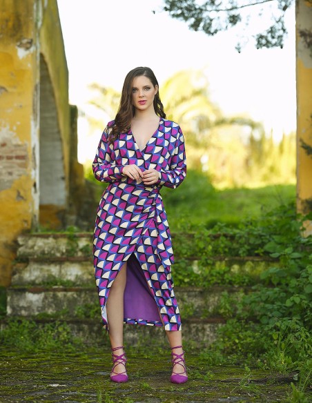 Vestido de cóctel cruzado estampado de invitada