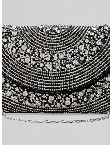 Bolso de fiesta negro con cristales blancos