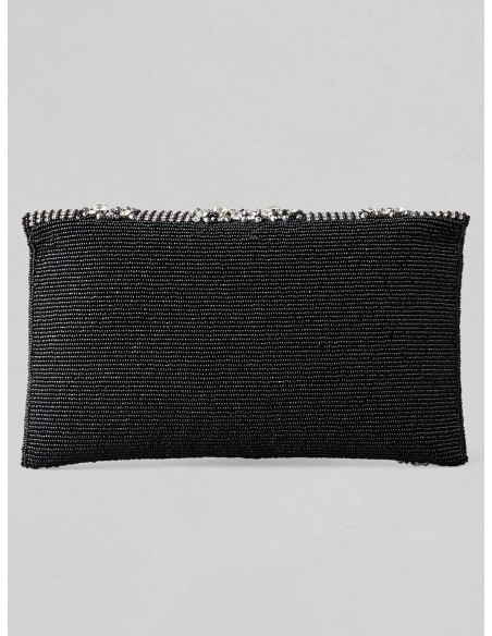 Black evening clutch bag with white crystals