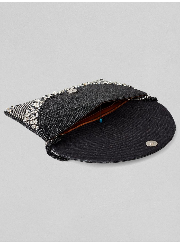 Bolso de fiesta negro con cristales blancos