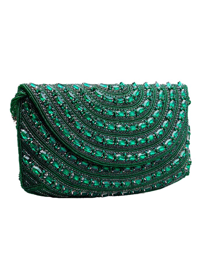 Emerald green evening clutch bag made of...