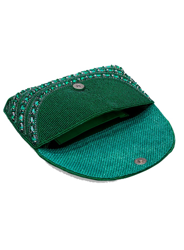 Emerald green evening clutch bag made of...