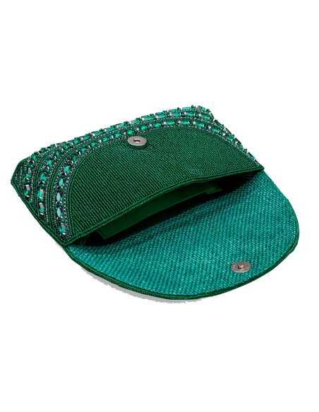 Bolso de fiesta verde esmeralda realizado en pedrería
