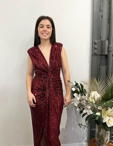 Vestido rojo de lentejuelas para fiestas.