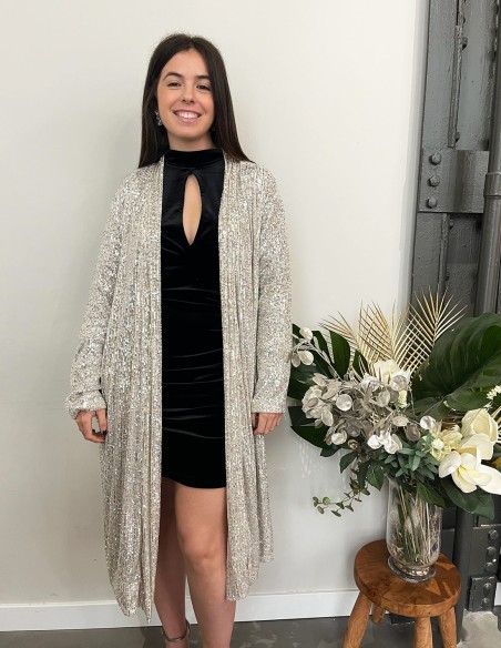 kimono de lentejuelas color oro blanco