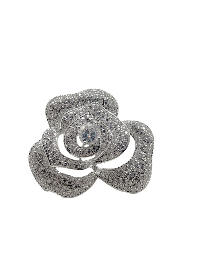 Round silver plated brooch with leaf-shaped...