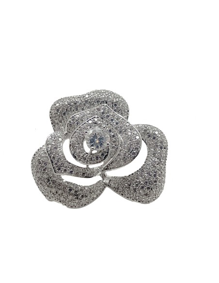 Round silver plated brooch with leaf-shaped crystals