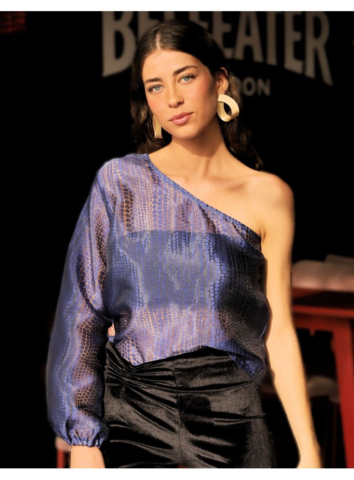 Party top with asymmetric neckline and...