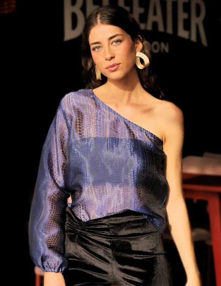 Party top with asymmetric neckline and transparencies