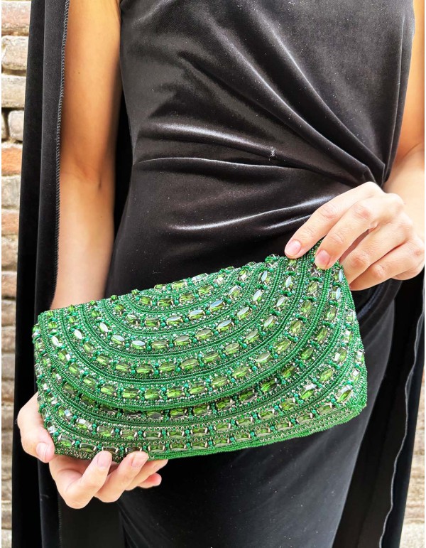 Emerald green evening clutch bag made of rhinestones 2