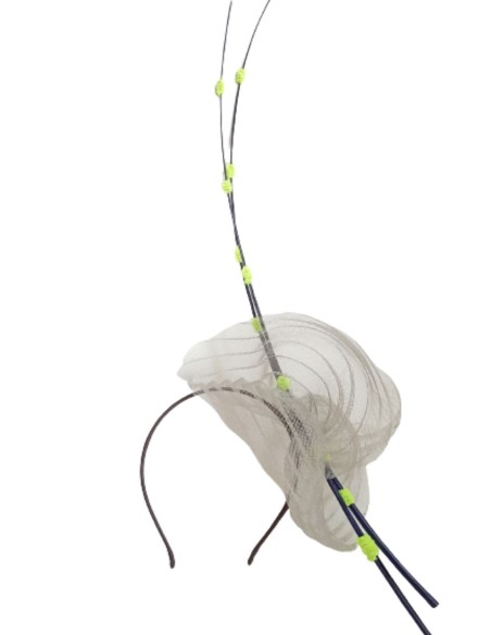 Silver gray headpiece for daytime events.