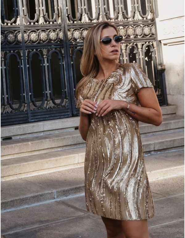 Vestido corto de fiesta dorado con lentejuelas 2