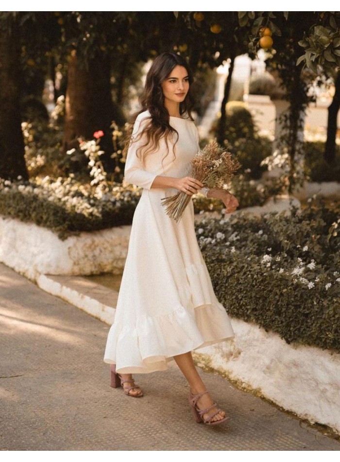 Cocktail wedding dress with flared skirt and...