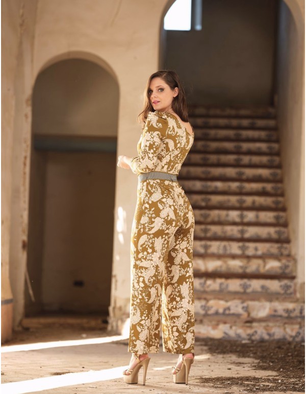 French sleeve floral print party jumpsuit 2