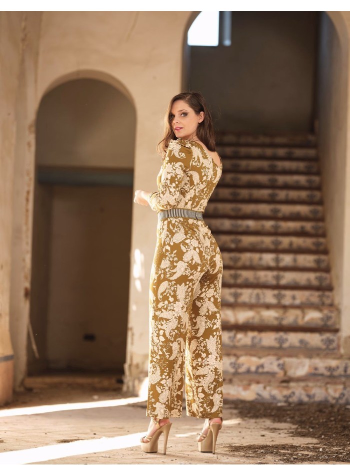 French sleeve floral print party jumpsuit