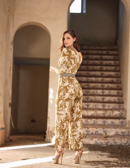 French sleeve floral print party jumpsuit