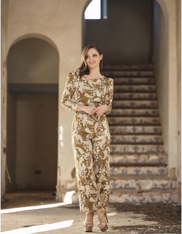 French sleeve floral print party jumpsuit