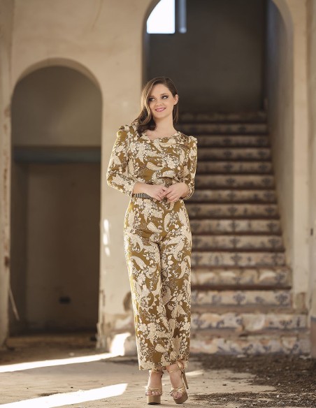 French sleeve floral print party jumpsuit