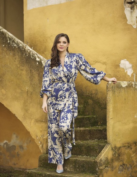 Floral print jacket and trousers set